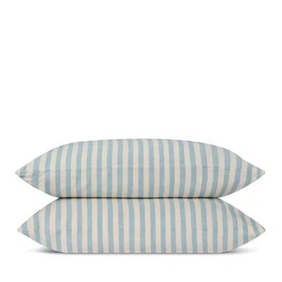 Piglet In Bed Pembroke Stripe Linen Blend Pillowcases, Queen In Blue