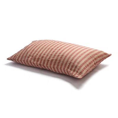 Piglet In Bed Pembroke Stripe Linen Blend Pillowcases, Square Decorative Pilllow In Sandstone Red