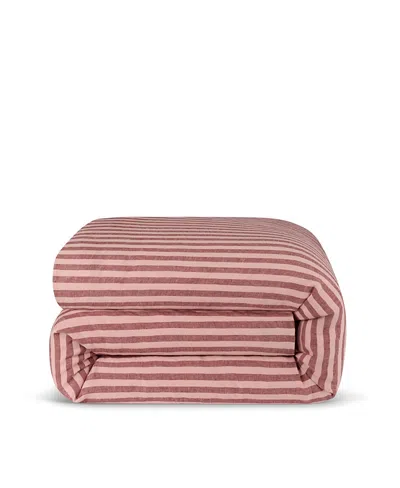 Piglet In Bed Pembroke Stripe Linen Duvet Cover, Queen In Red