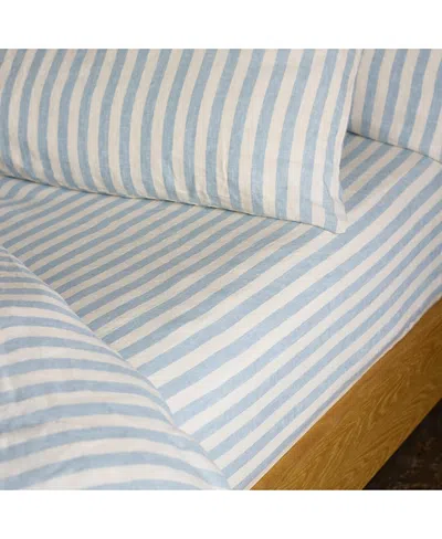 Piglet In Bed Pembroke Stripe Linen Fitted Sheet, King In Blue