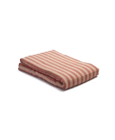 Piglet In Bed Pembroke Stripe Linen Flat Sheet, King In Red