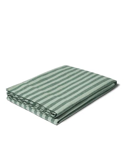 Piglet In Bed Pembroke Stripe Linen Flat Sheet, Twin In Green
