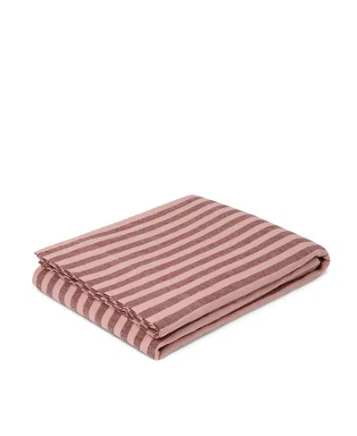 Piglet In Bed Pembroke Stripe Linen Flat Sheet, Twin In Pink