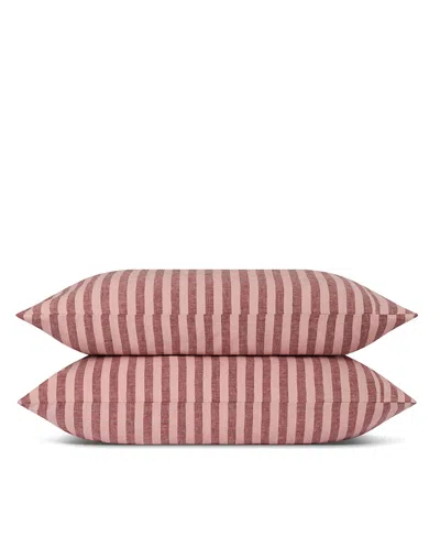 Piglet In Bed Pembroke Stripe Linen Pillowcase Pair - Queen In Brown