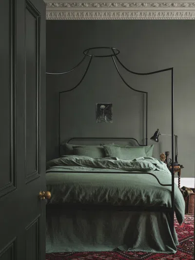 Piglet In Bed Plain Linen Blend Duvet Cover In Elm Green