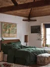 Piglet In Bed Plain Linen Blend Duvet Cover In Fern Green