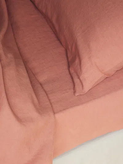 Piglet In Bed Plain Linen Blend Fitted Sheet In Warm Clay