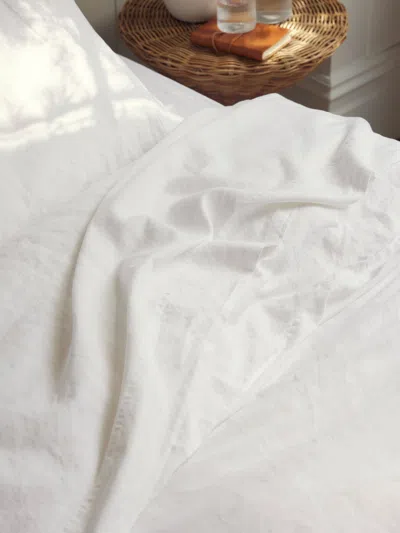 Piglet In Bed Plain Linen Blend Flat Sheet In White