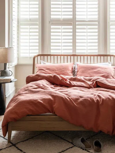 Piglet In Bed Plain Linen Blend Pillowcase Pair In Burnt Orange