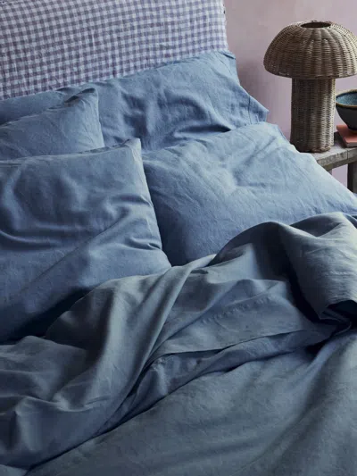 Piglet In Bed Plain Linen Blend Pillowcase Pair In Dusk Blue
