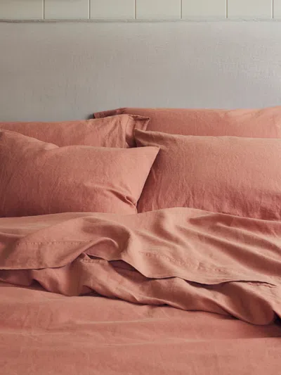 Piglet In Bed Plain Linen Blend Pillowcase Pair In Warm Clay