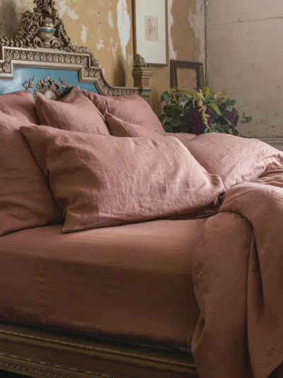 Piglet In Bed Plain Linen Fitted Sheet In Brown