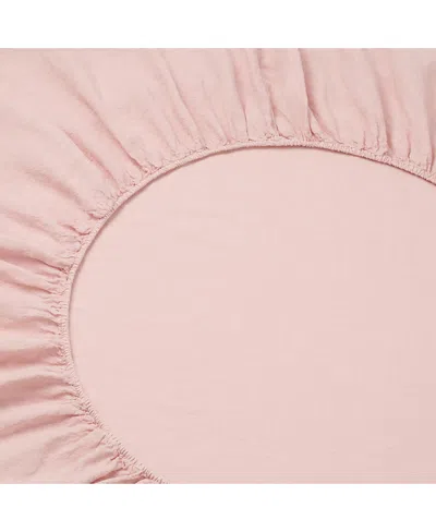 Piglet In Bed Plain Linen Fitted Sheet, Full In Pink