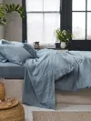 Piglet In Bed Plain Linen Flat Sheet In Blue