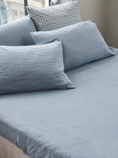 Piglet In Bed Plain Linen Pillowcase Pair In Dusk Blue