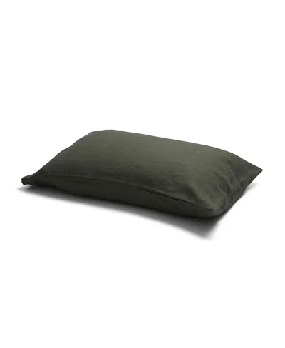 Piglet In Bed Plain Linen Pillowcase Pair, Square In Green