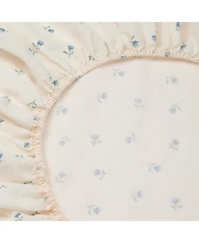 Piglet In Bed Posy Bud Linen Blend Fitted Sheet, Twin In Blue