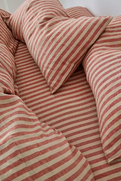 Piglet In Bed Sandstone Red Pembroke Stripe Linen Fitted Sheet