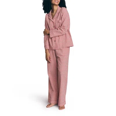 Piglet In Bed Seersucker Gingham Cotton Trouser Set In Pink