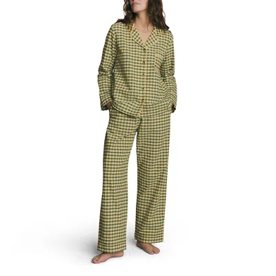 Piglet In Bed Seersucker Gingham Cotton Trouser Set In Green