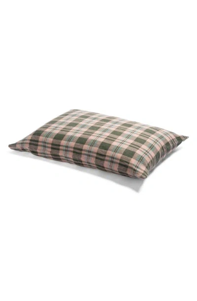 Piglet In Bed Set Of 2 Check Linen Pillowcases In Green