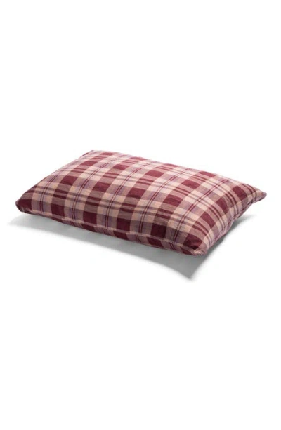 Piglet In Bed Set Of 2 Linen Pillowcases In Berry Check