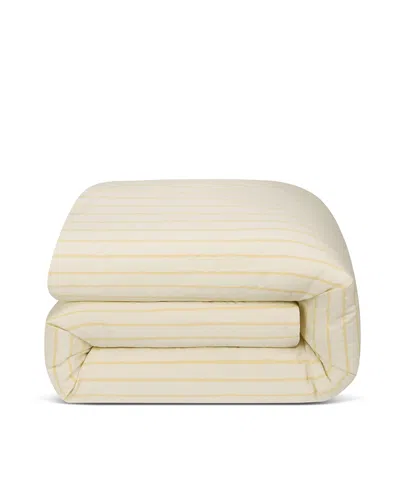 Piglet In Bed Slumber Stripe Cotton Duvet Cover, Queen In Yellow