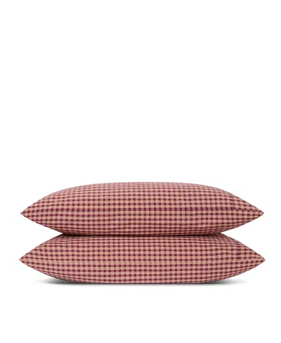 Piglet In Bed Small Gingham Check Pillowcase Pair, King In Burgundy