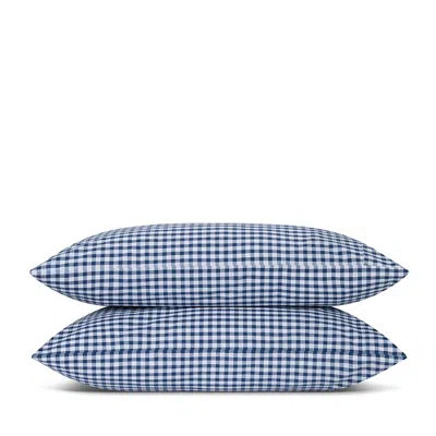 Piglet In Bed Small Gingham Check Pillowcase Pair, Standard In Blue