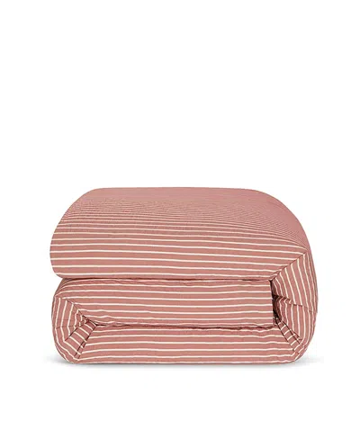 Piglet In Bed Textured Stripe Cotton Duvet Cover, Queen In Red