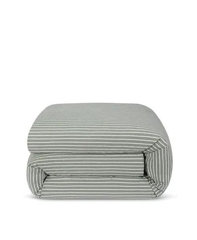Piglet In Bed Textured Stripe Cotton Duvet Cover, Twin In Green