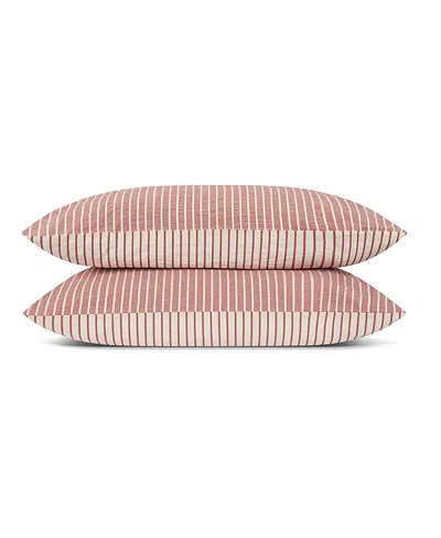 Piglet In Bed Textured Stripe Cotton Pillowcase Pair, Standard In Red