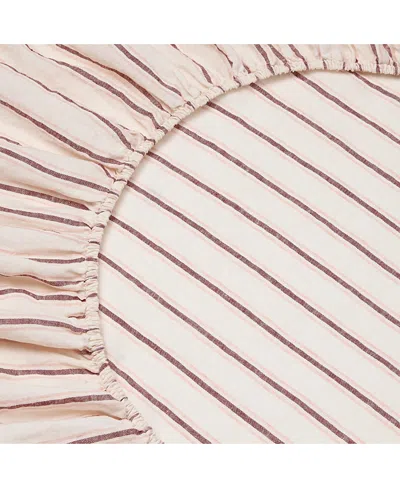 Piglet In Bed Walderton Stripe Linen Fitted Sheet, Full In Pink