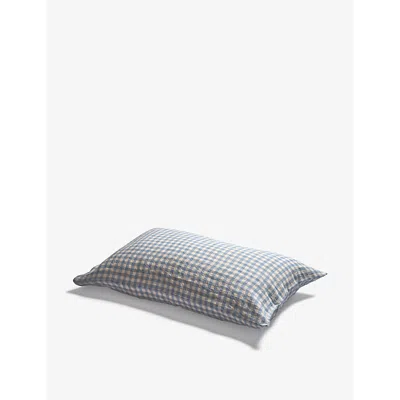 Piglet In Bed Gingham-pattern Linen Standard Pillowcases 50cm X 75cm In Warm Blue Gingham