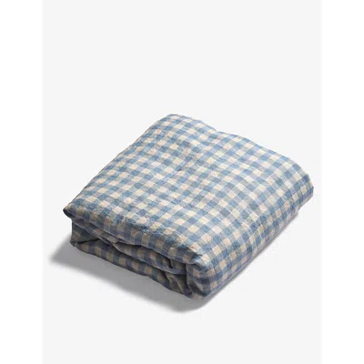 Piglet In Bed Gingham-pattern Super King Linen Duvet Cover In Blue