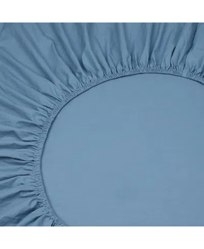 Piglet In Bed Washed Cotton Percale Fitted Sheet, Queen In Blue