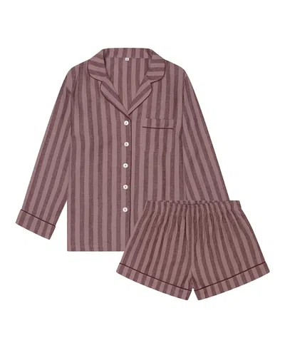 Piglet In Bed Womens Linen Tencel Pajama Shorts Set In Purple