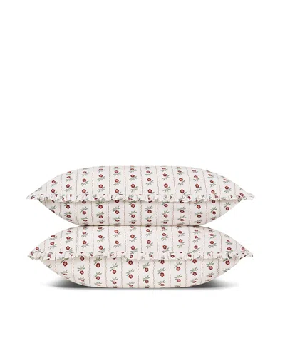 Piglet In Bed Woodland Stripe Cotton Frill Pillowcase Pair, Standard In Neutral
