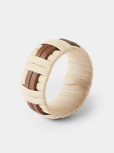 Pigment France Anglet Leather And Rattan Napkin Rings (set Of 4) In Neutral