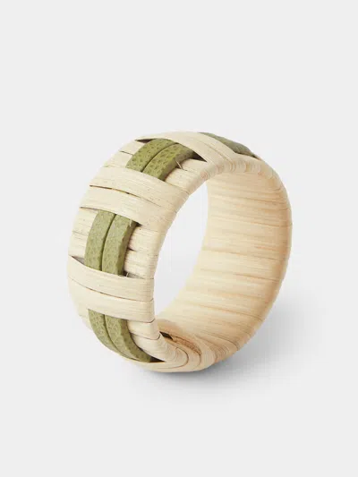 Pigment France Anglet Leather And Rattan Napkin Rings (set Of 4) In Neutral