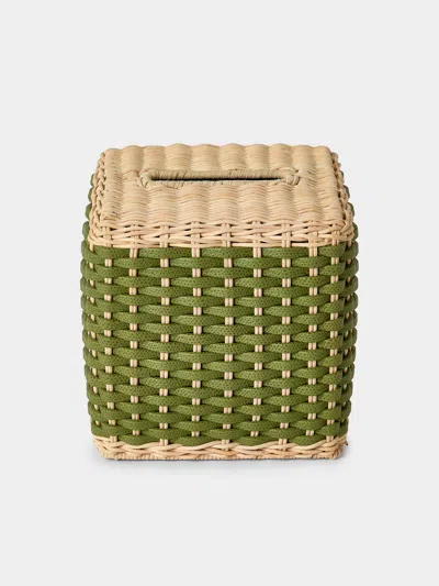 Pigment France Antibes Handwoven Leather And Rattan Tissue Box