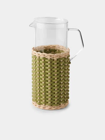 Pigment France Marseille Leather And Rattan Glass Pitcher (42oz/1.2l) In Green