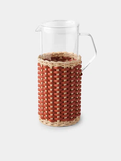 Pigment France Marseille Leather And Rattan Glass Pitcher (42oz/1.2l) In Brown