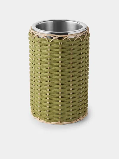 Pigment France Menton Leather And Rattan Bottle Cooler In Green