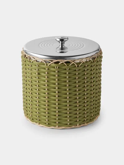 Pigment France Menton Leather And Rattan Large Ice Bucket In Green