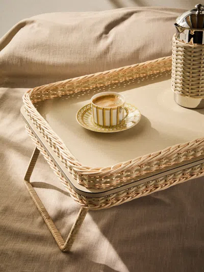 Pigment France Reims Leather And Rattan Bed Tray (21in/54cm) In Neutral