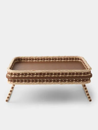 Pigment France Reims Leather And Rattan Bed Tray (21in/54cm) In Brown