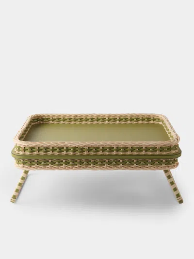 Pigment France Reims Leather And Rattan Bed Tray (21in/54cm) In Green