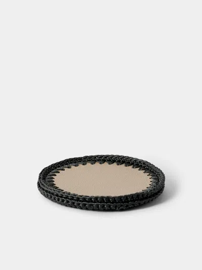 Pigment France Rochelle Leather And Crochet Bottle Coasters (set Of 2) In Black