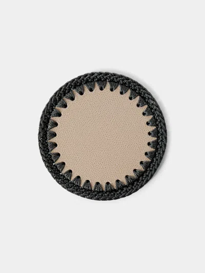 Pigment France Rochelle Leather And Crochet Coasters (set Of 4) In Black